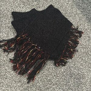 Black Cable Knit Scarf with Multicolor Fringe